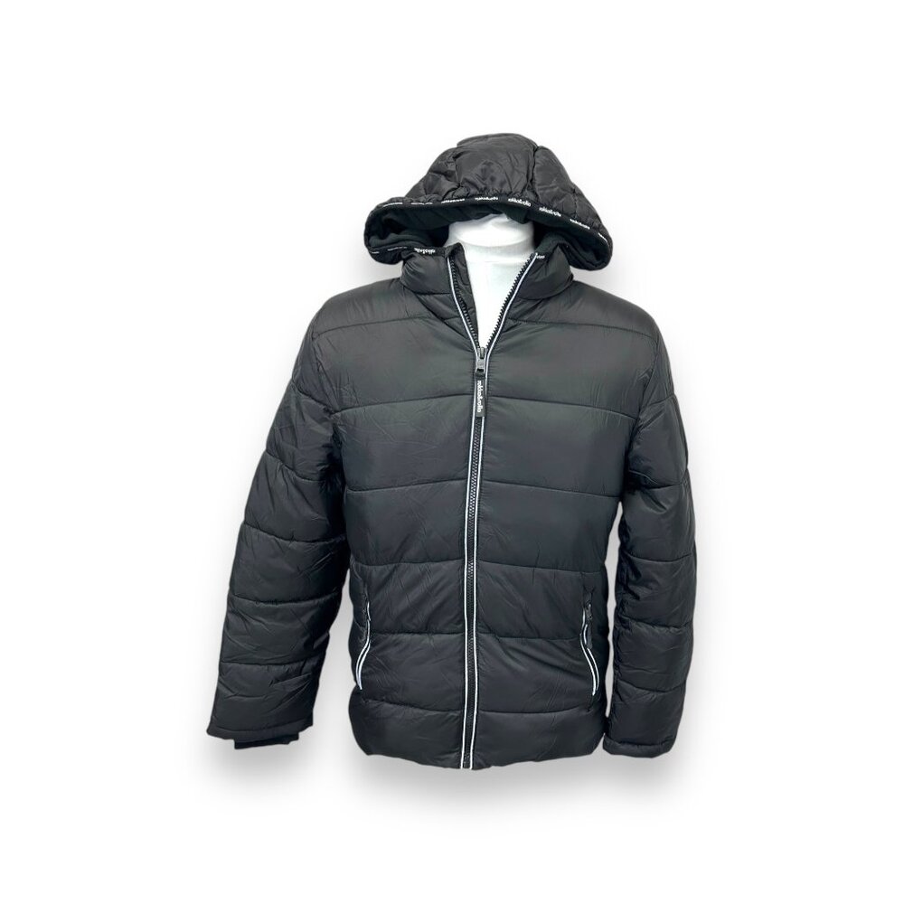 Rokka & Rolla Boys Heavyweight Puffer Jacket Hooded Black Bubble Coat, Youth XL